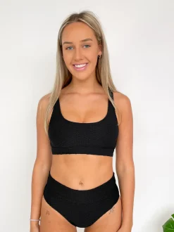 Gia Bikini Top - Black Waffle