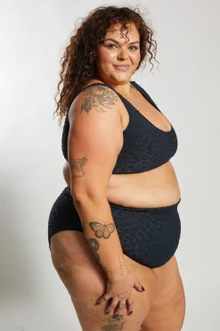 Ginger Bikini Bottom Curve - Textured Leopard Charcoal