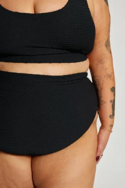Ginger Bikini Bottom Curve - Black Waffle