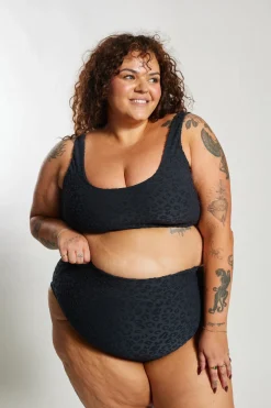 Ginger Bikini Bottom Curve - Textured Leopard Charcoal