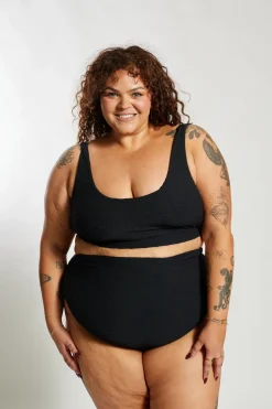 Ginger Bikini Bottom Curve - Black Waffle