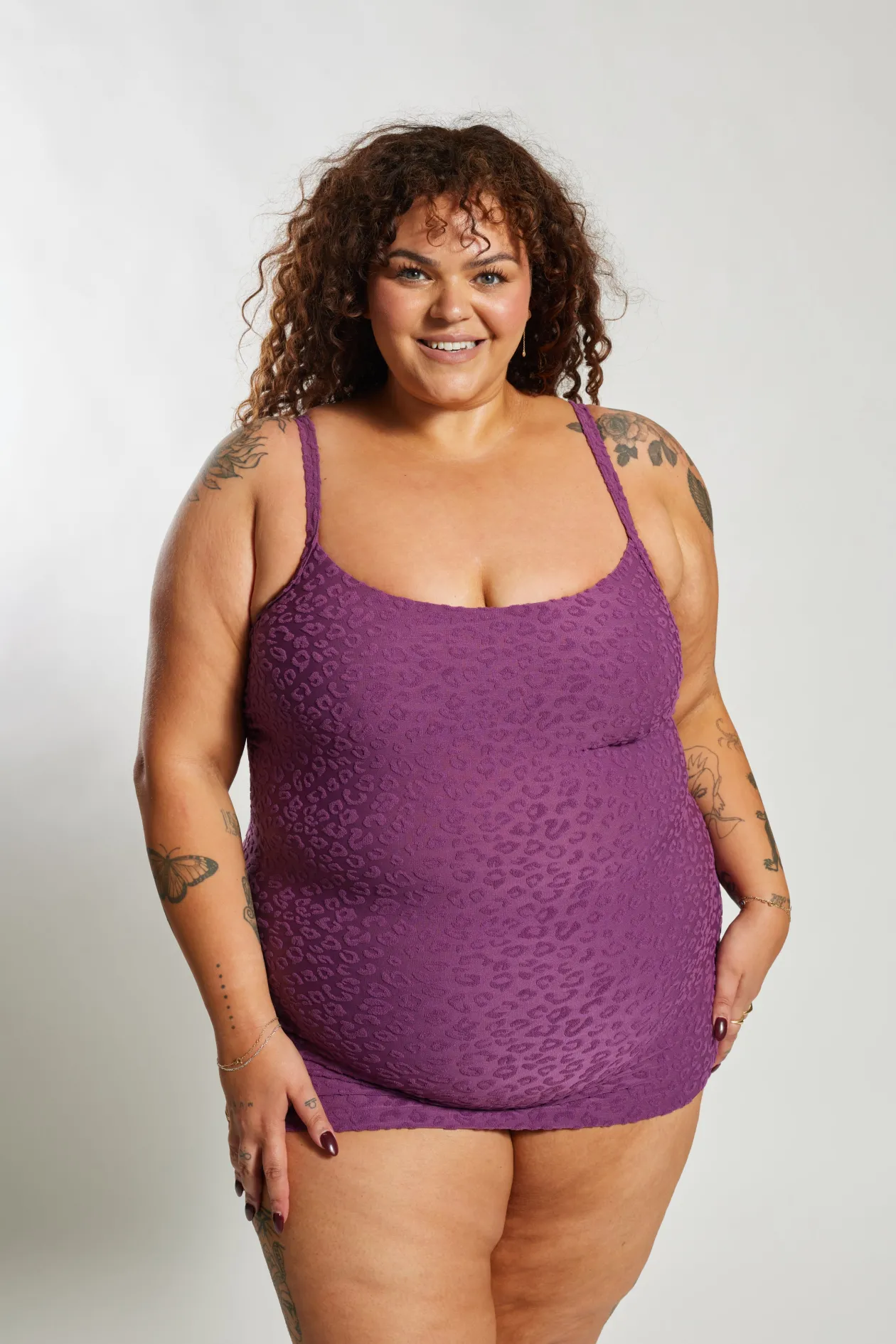 Giselle Tankini Top Curve - Textured Leopard Grape