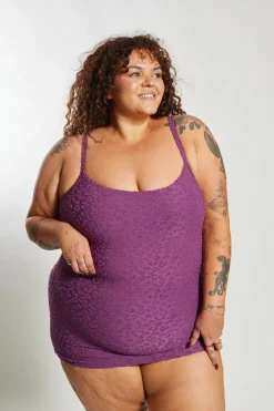 Giselle Tankini Top Curve - Textured Leopard Grape