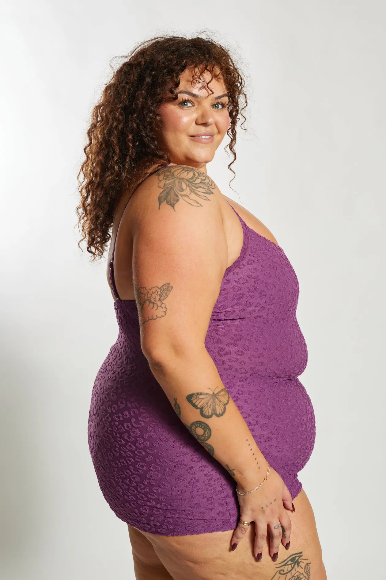 Giselle Tankini Top Curve - Textured Leopard Grape