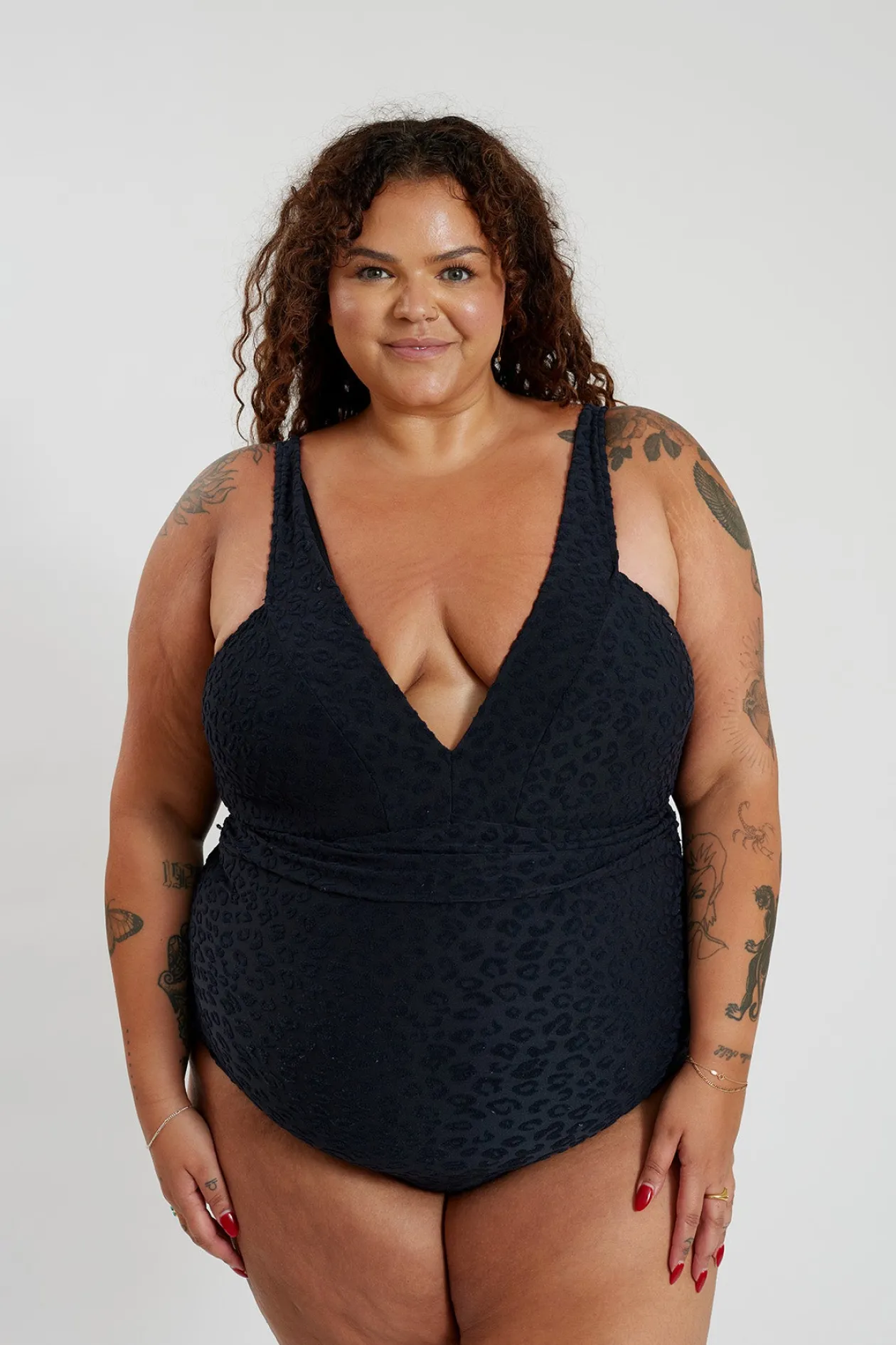 Gwen One Piece Curve - Textured Leopard Charcoal