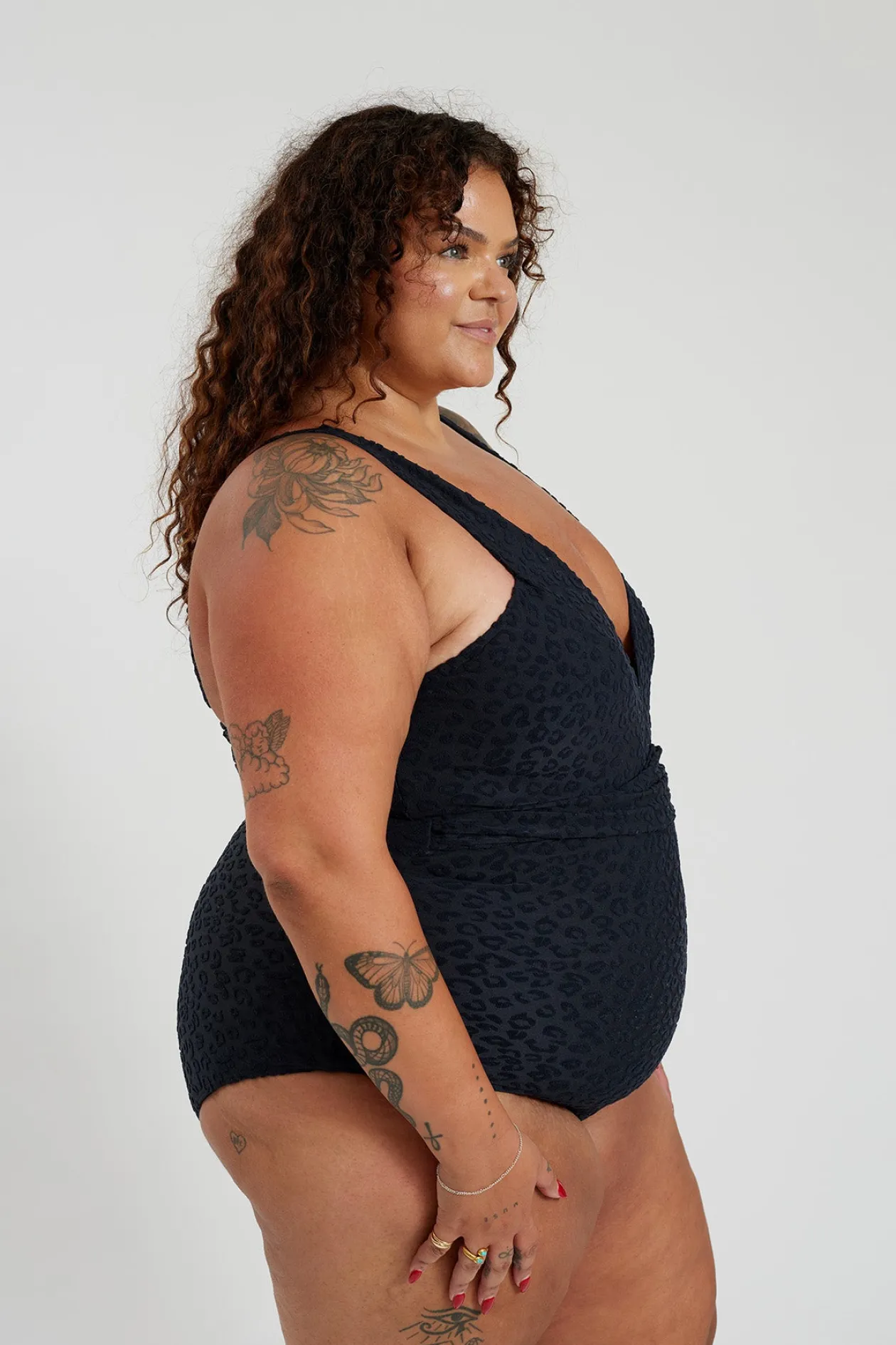 Gwen One Piece Curve - Textured Leopard Charcoal