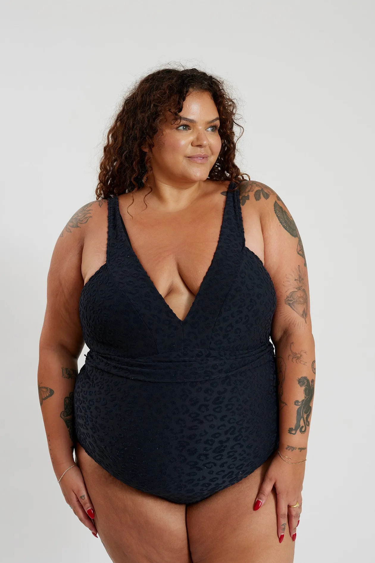 Gwen One Piece Curve - Textured Leopard Charcoal