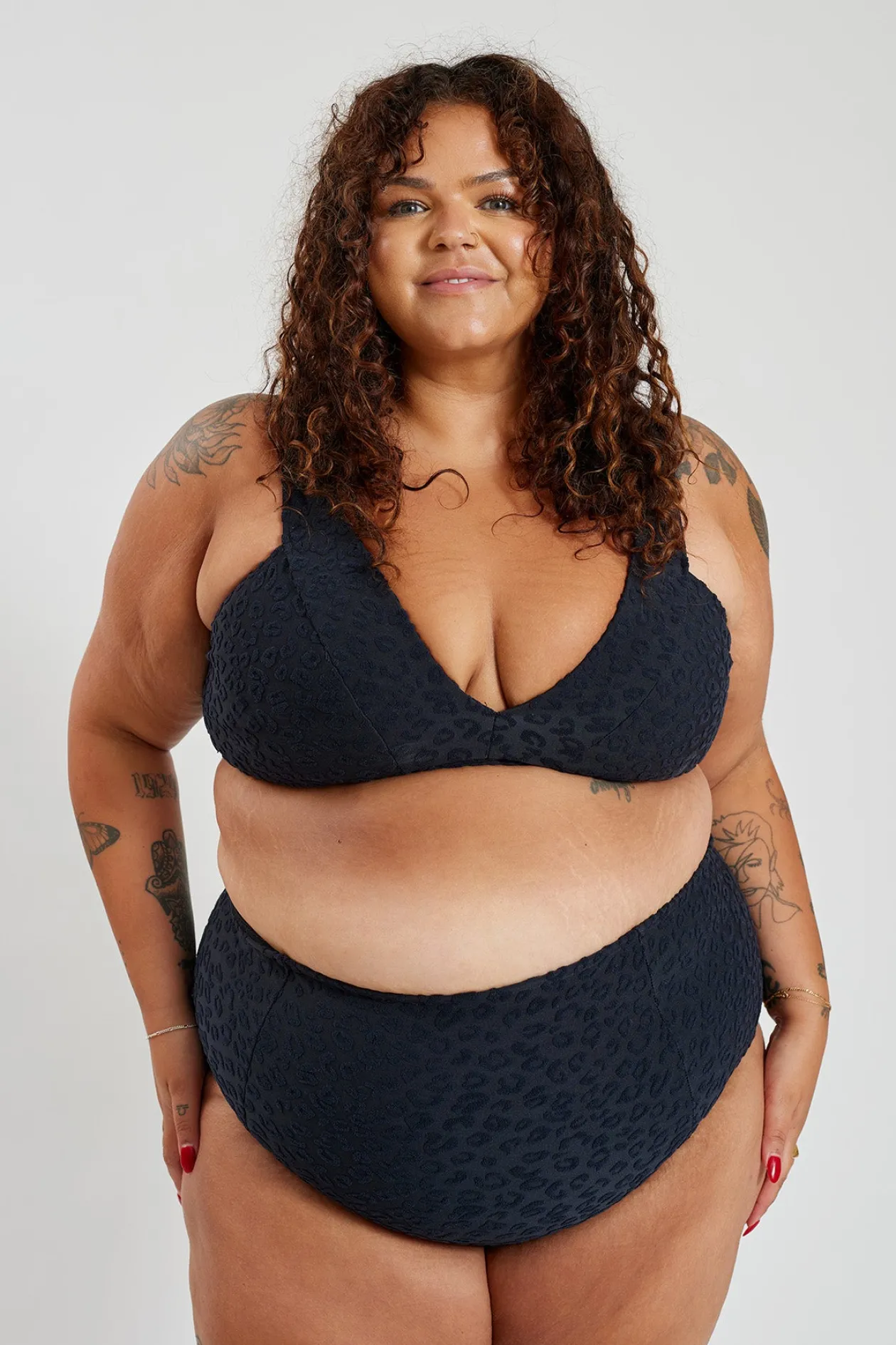 Lola Bikini Top Curve - Textured Leopard Charcoal