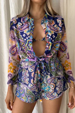 Oceana Playsuit - Peacock Swirls