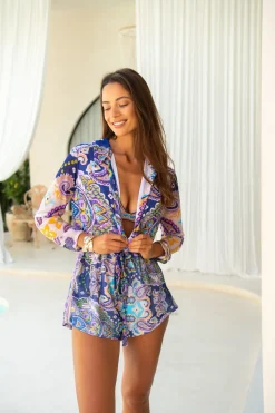 Oceana Playsuit - Peacock Swirls