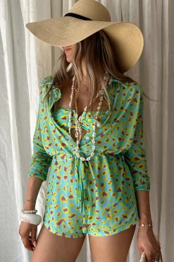 Oceana Playsuit - Sour Sky Leopard