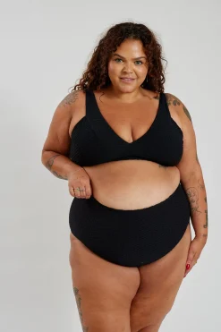Penelope Bikini Bottom Curve - Black Waffle