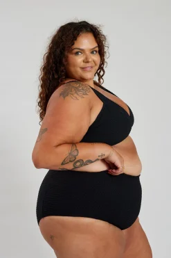 Penelope Bikini Bottom Curve - Black Waffle