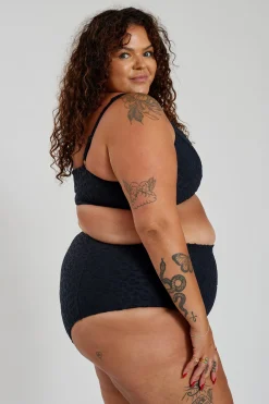 Penelope Bikini Bottom Curve - Textured Leopard Charcoal